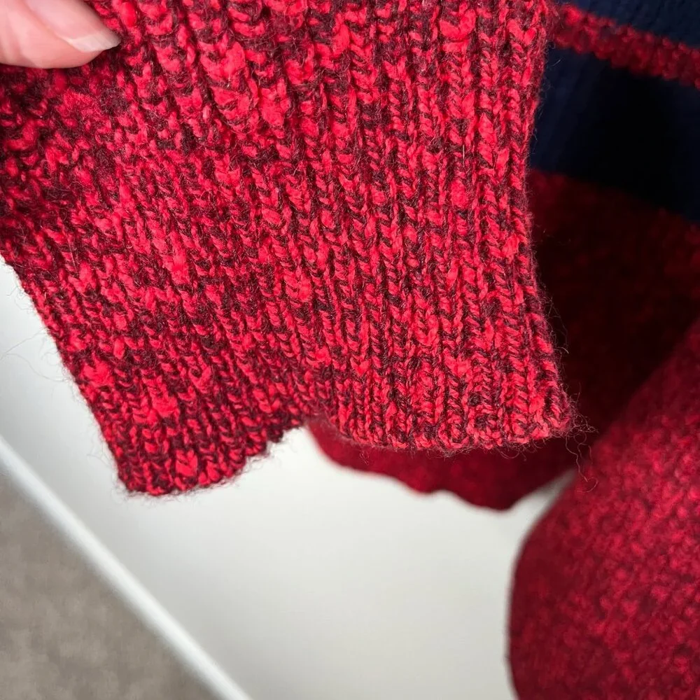 Vintage Jantzen Red Navy Striped Mens Knit Sweater Size Large